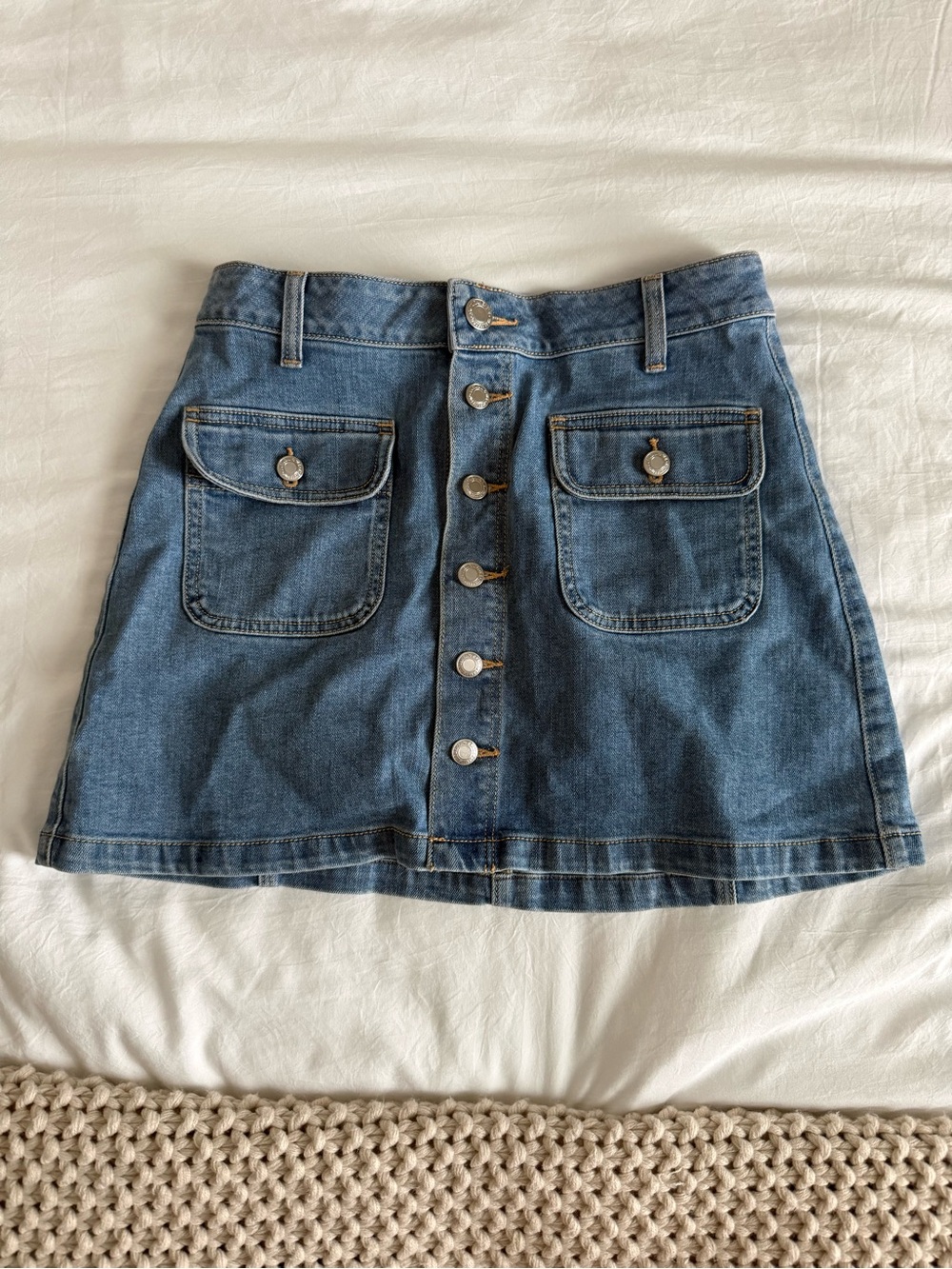 AE Denim Button-Front Pocket Skirt - Blue